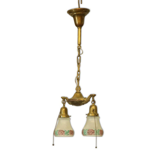 Circa 1920, French Glass and Brass Parlour Lantern