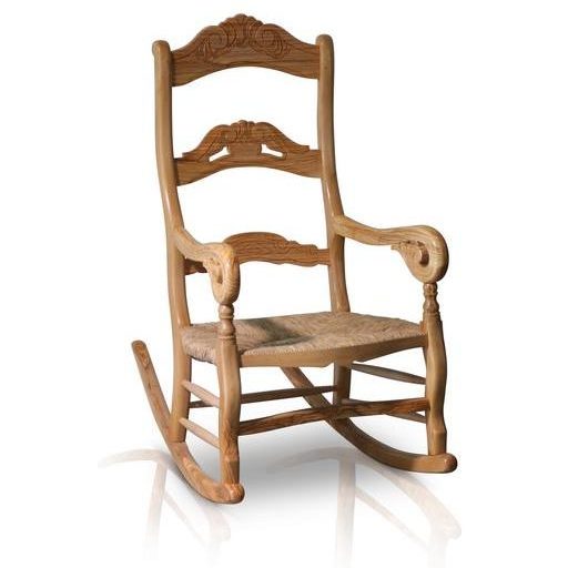 Spanish Hand-Crafted Olive Wood Rush Seating Rocking Chair