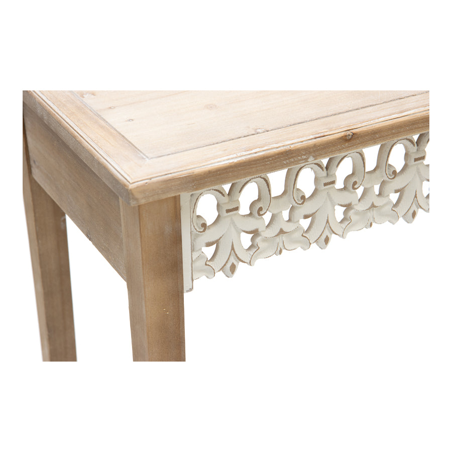 Country French Fleur De Lis Hand Carved Hall Table, Fir Wood
