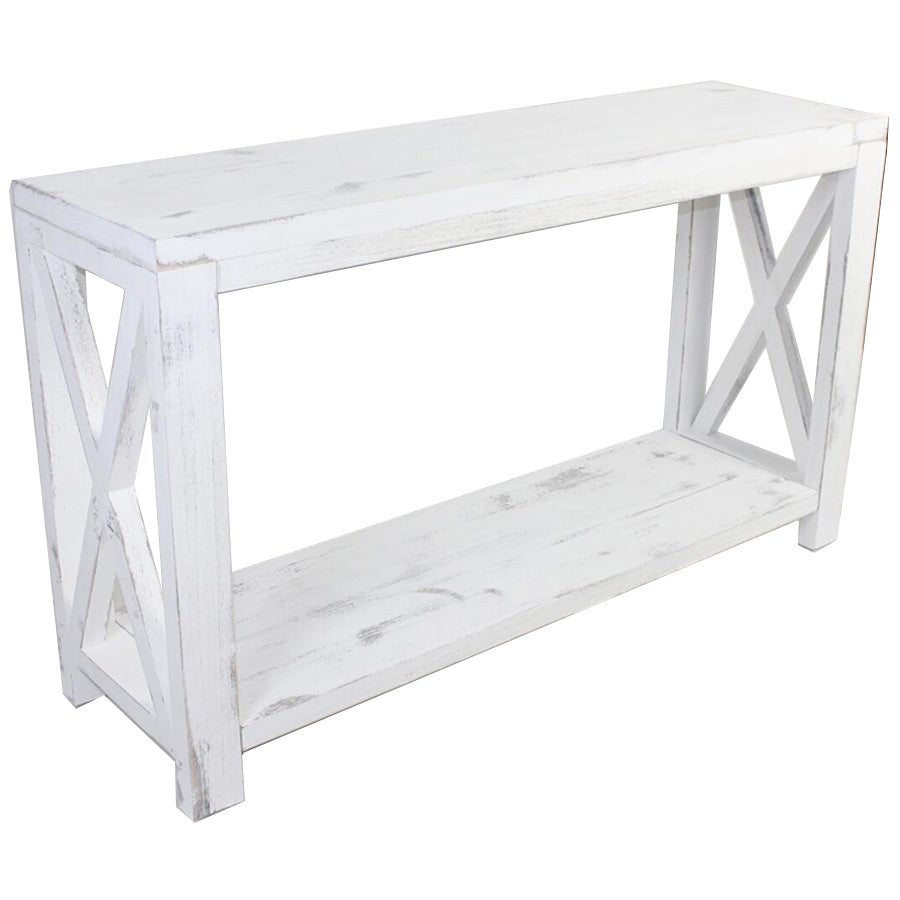 Country French Equestrian White Wash Hall Table, Fir Wood