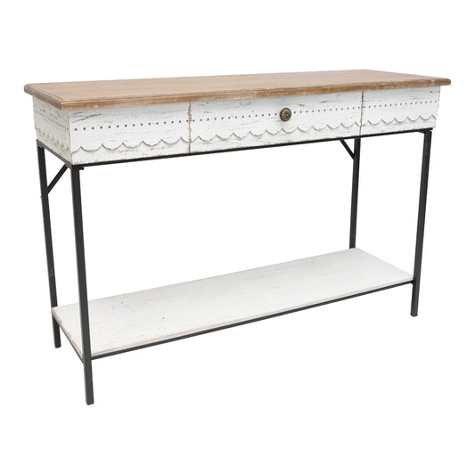 Province Distressed Blanc Scalloped Hall Table