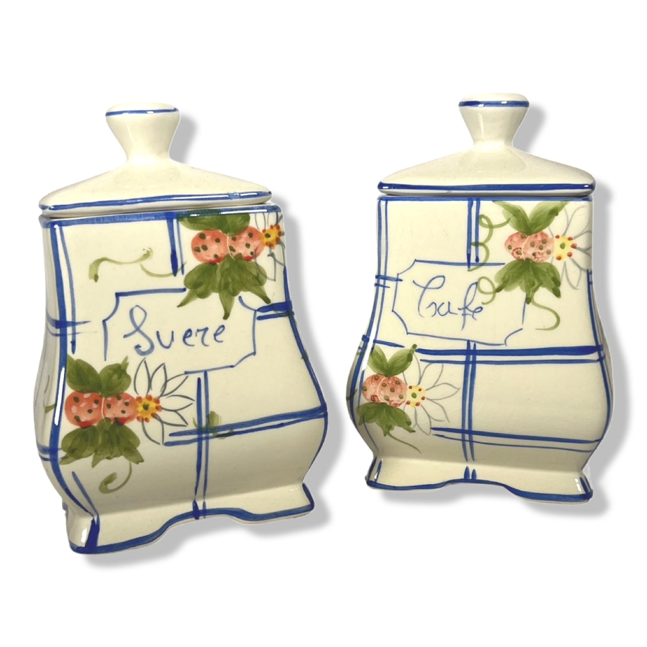 19th C. Parisienne Hand-Painted Porcelain 'Cafe & Sucre" (Coffee & Sugar) Canisters